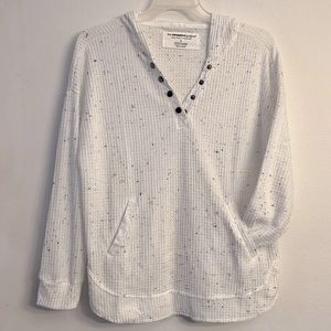 The sweatshirt project white waffle knit grey polka dots Henley pullover sweater